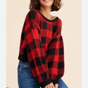 JEN’S PIRATE BOOTY‎ Sofia Sweater size Small Buffalo Check Holiday Red & Black